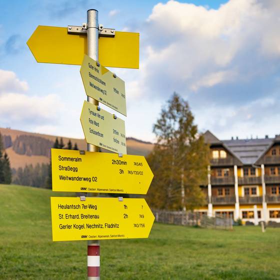 Wegweise für Wanderungen auf der Teichalm