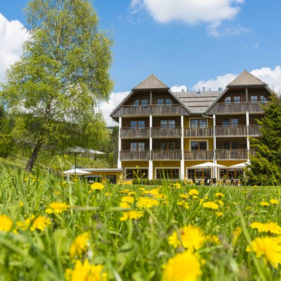 Hotelzimmer von außen (Hotelgarten)