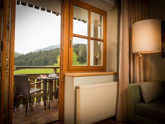 Blick zum Balkon im Hotel Teichwirt